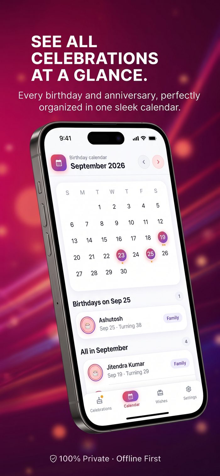 BdayBell calendar view