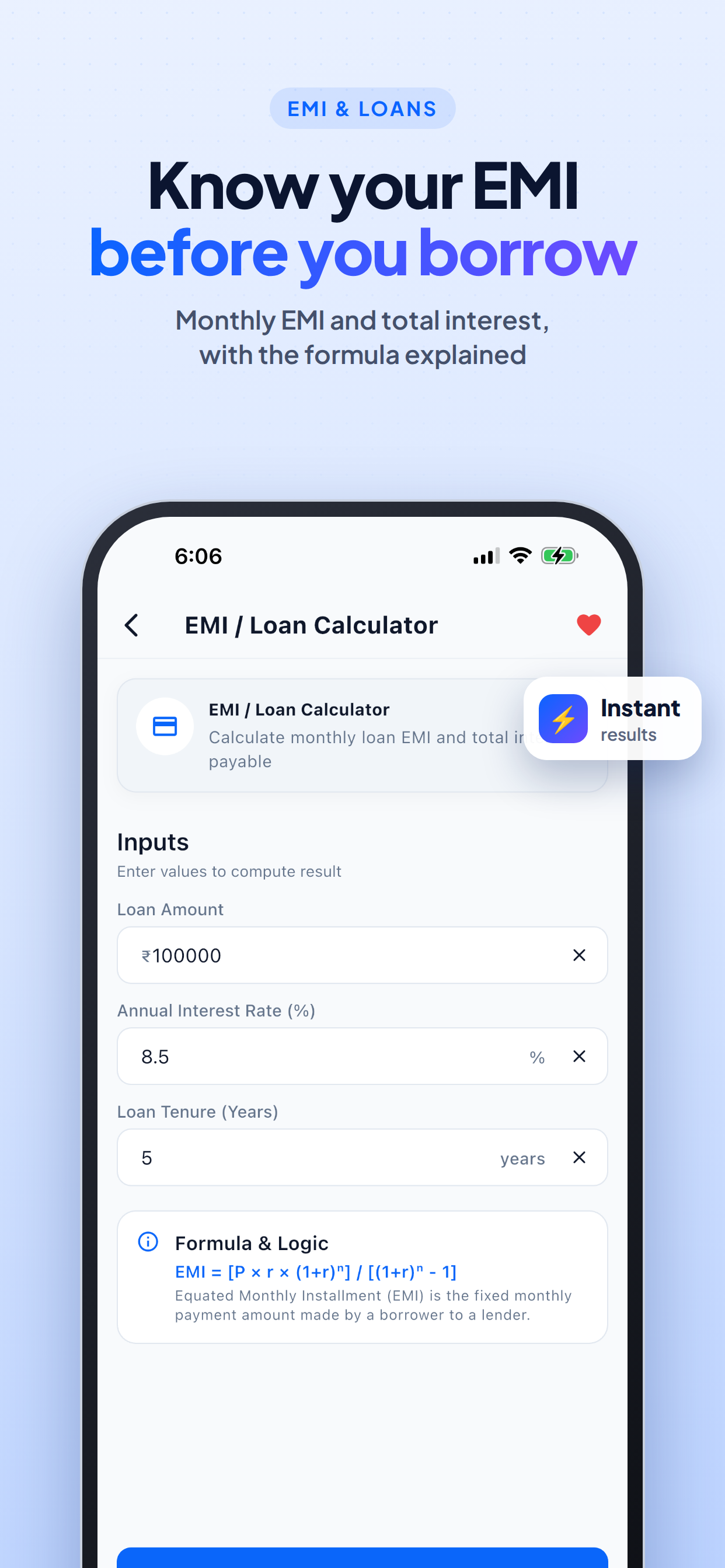 EMI and loan calculator with formula